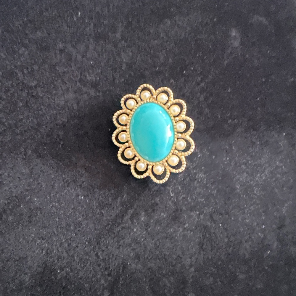 Gold and Blue Ornate Brooch